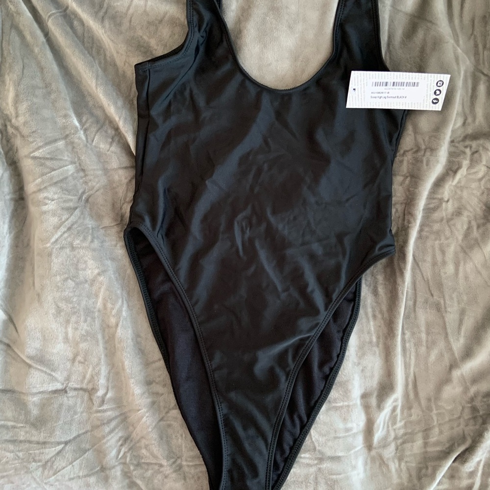 Boohoo, Black One Piece Scoop Neck, Low Back, High Waist, Size: 2
